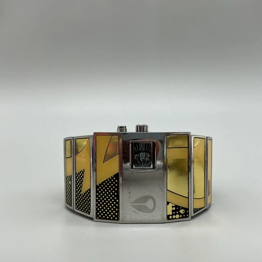 Nixon The Rotolog Mens Watch 35mm Black Dial Yellow Bracelet Not Running